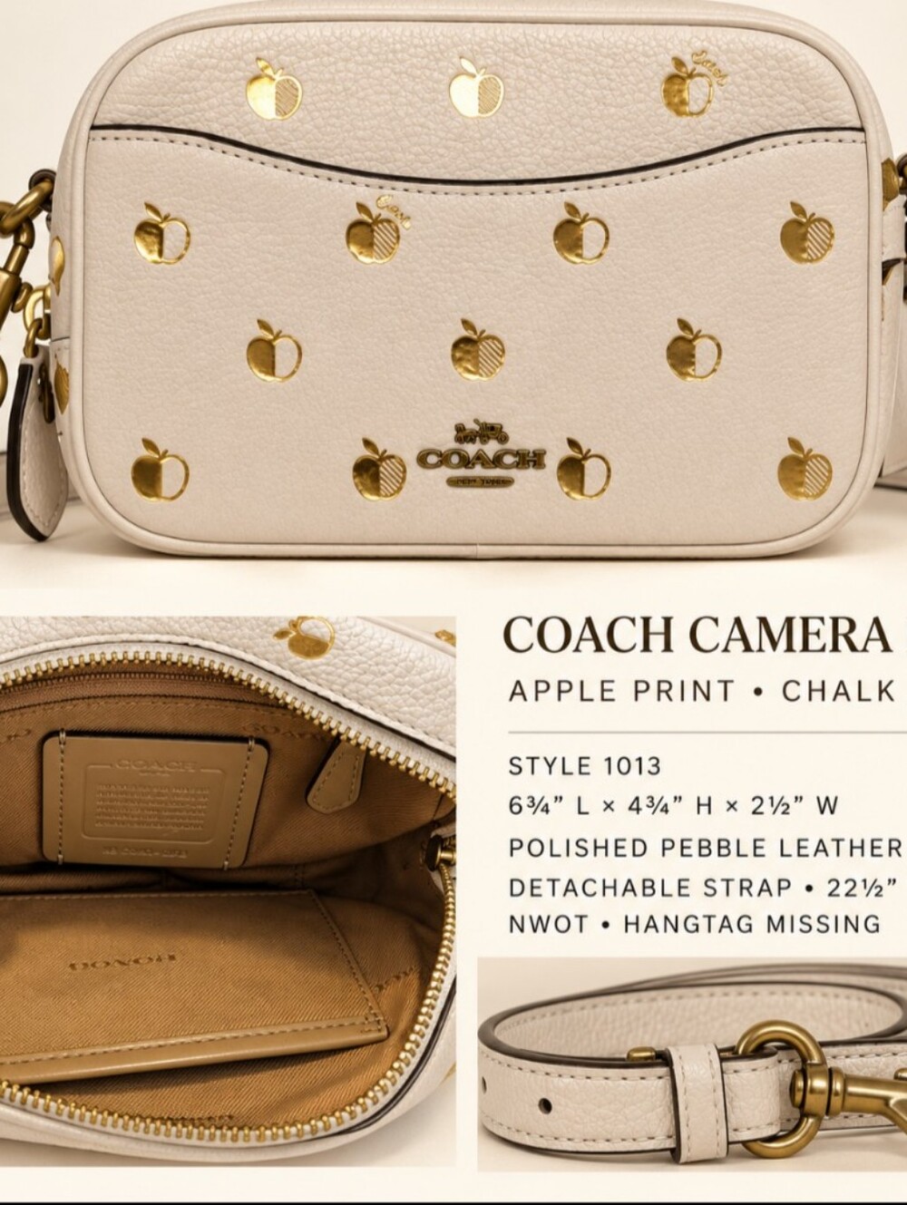 Coach‎ Camera Apple Gold & White Crossbody Bag Exclusive - Picture 4 of 12